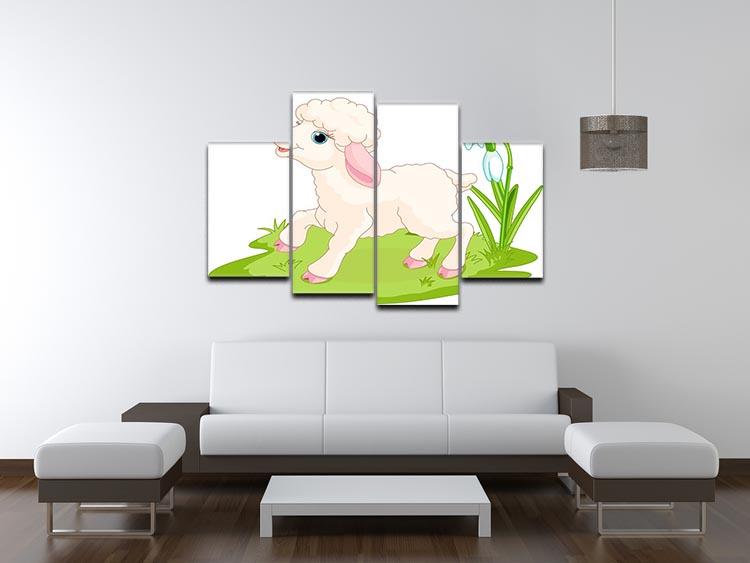 Spring background with Easter lamb and flowers 4 Split Panel Canvas - Canvas Art Rocks - 3