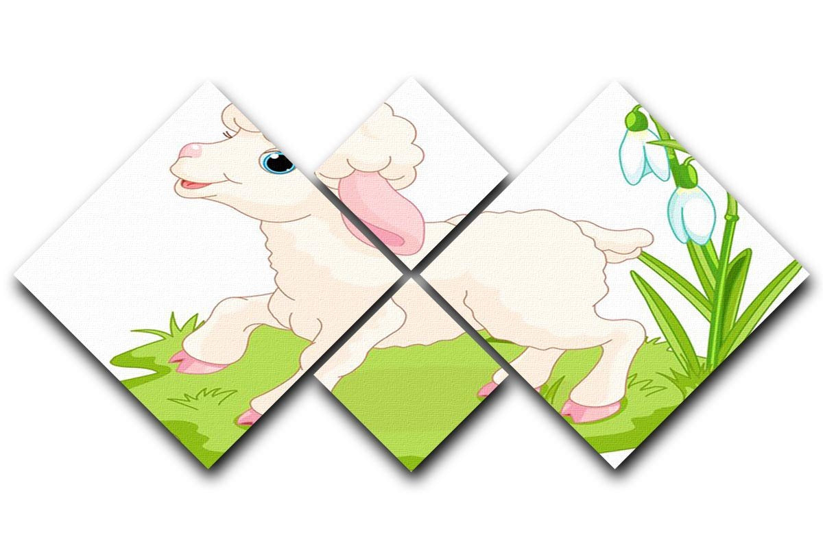 Spring background with Easter lamb and flowers 4 Square Multi Panel Canvas - Canvas Art Rocks - 1