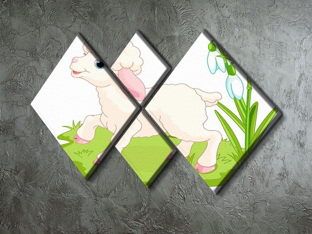 Spring background with Easter lamb and flowers 4 Square Multi Panel Canvas - Canvas Art Rocks - 2