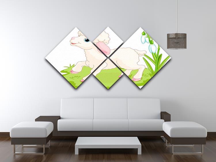 Spring background with Easter lamb and flowers 4 Square Multi Panel Canvas - Canvas Art Rocks - 3