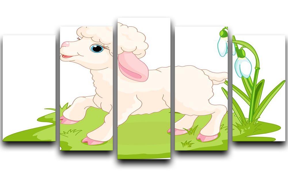 Spring background with Easter lamb and flowers 5 Split Panel Canvas - Canvas Art Rocks - 1