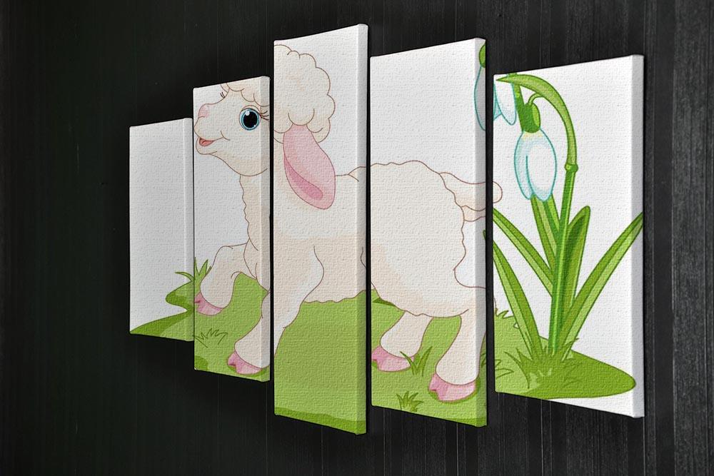 Spring background with Easter lamb and flowers 5 Split Panel Canvas - Canvas Art Rocks - 2