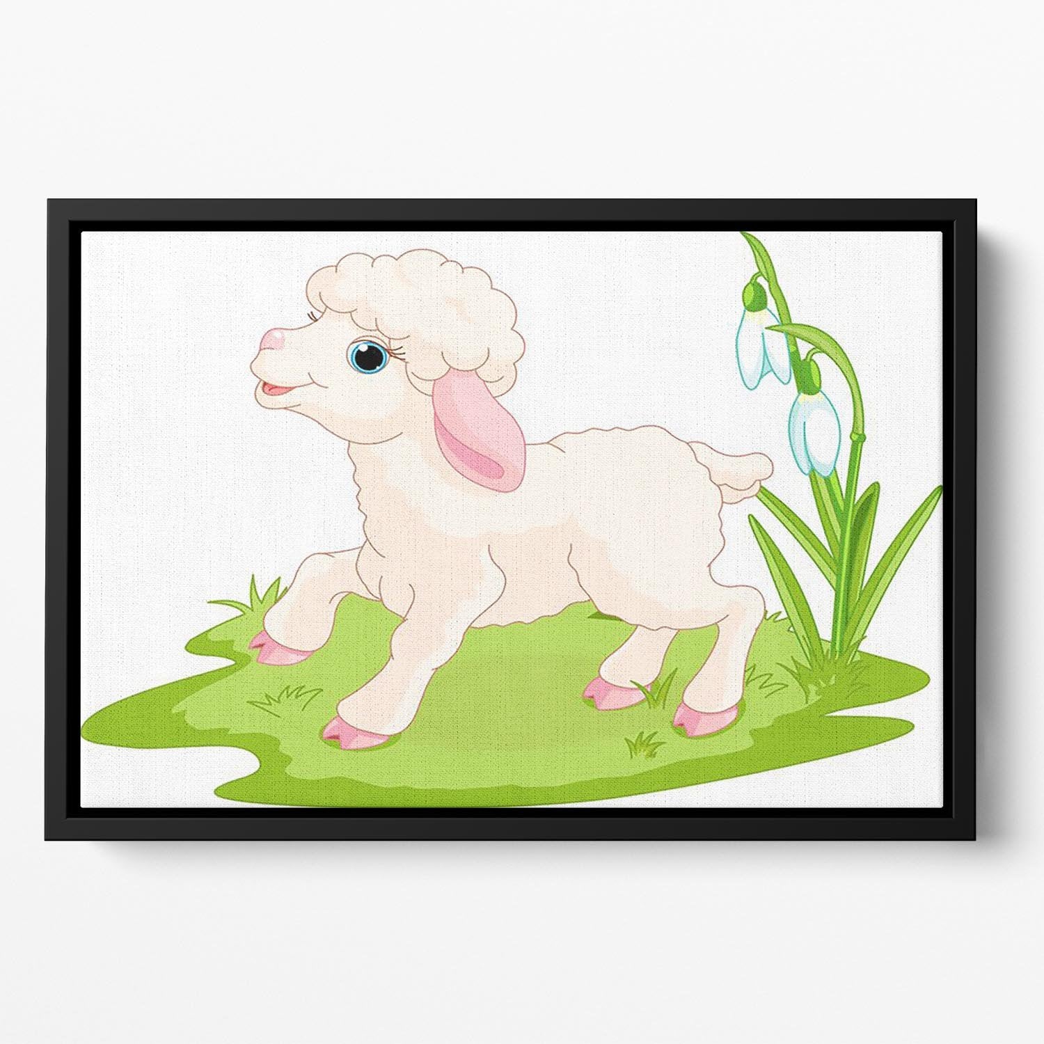 Spring background with Easter lamb and flowers Floating Framed Canvas - Canvas Art Rocks - 2