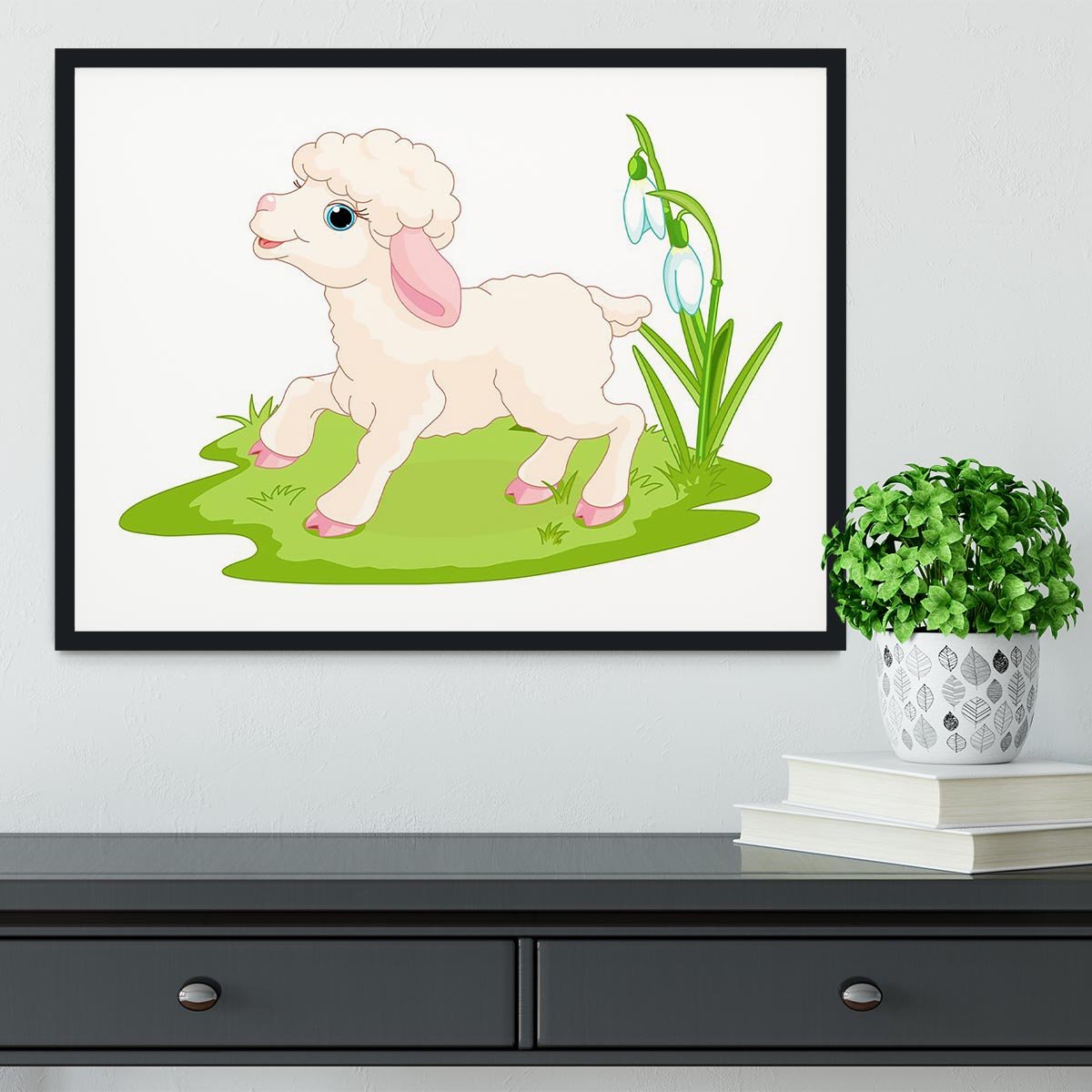 Spring background with Easter lamb and flowers Framed Print - Canvas Art Rocks - 1