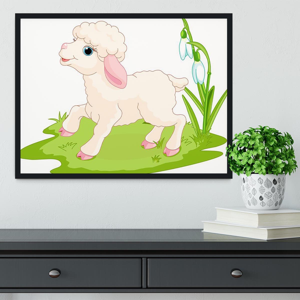 Spring background with Easter lamb and flowers Framed Print - Canvas Art Rocks - 2
