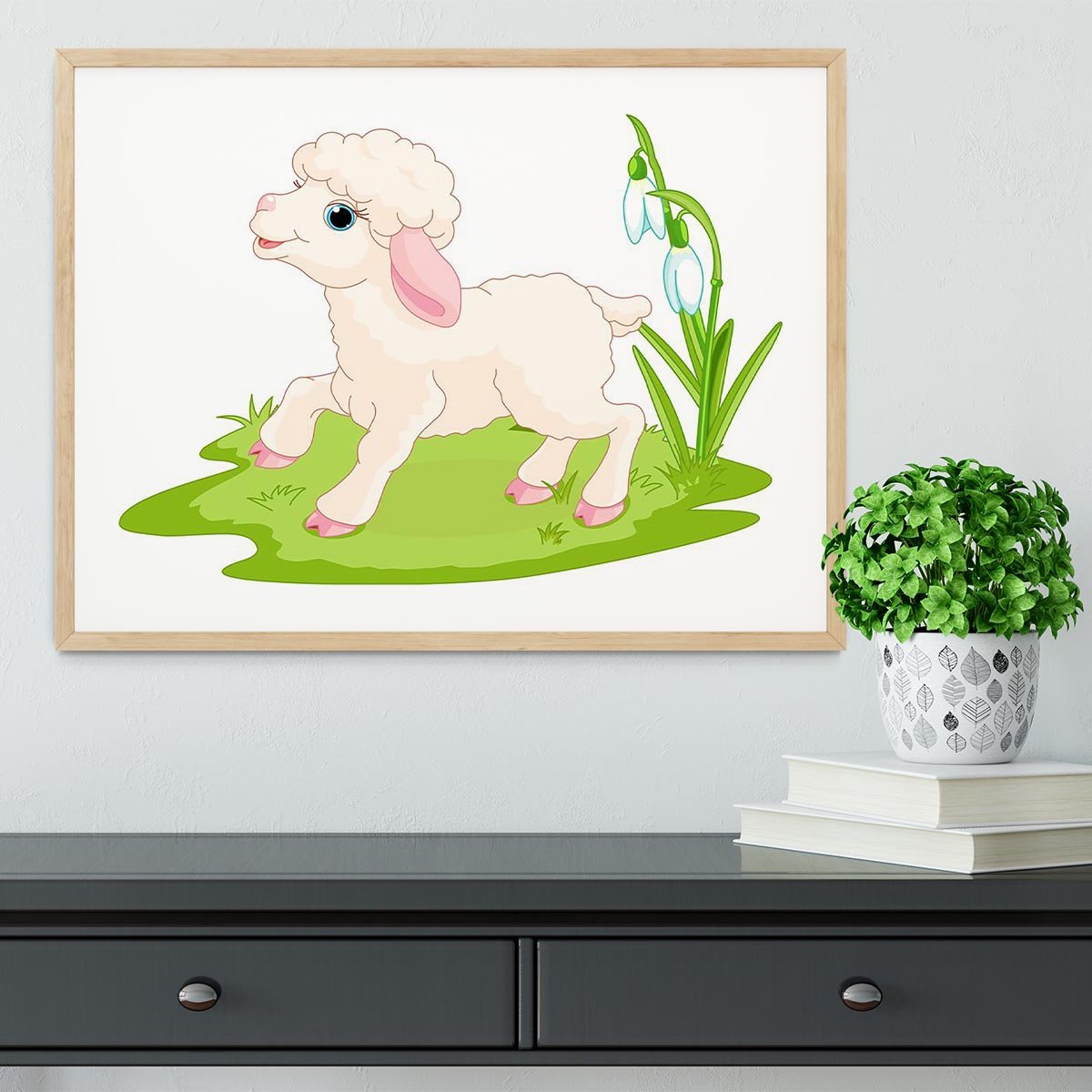 Spring background with Easter lamb and flowers Framed Print - Canvas Art Rocks - 3