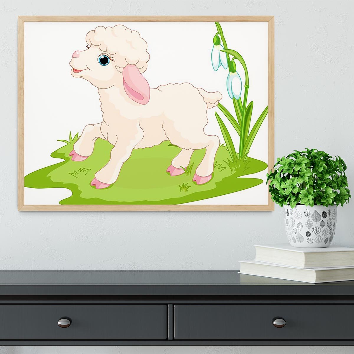 Spring background with Easter lamb and flowers Framed Print - Canvas Art Rocks - 4