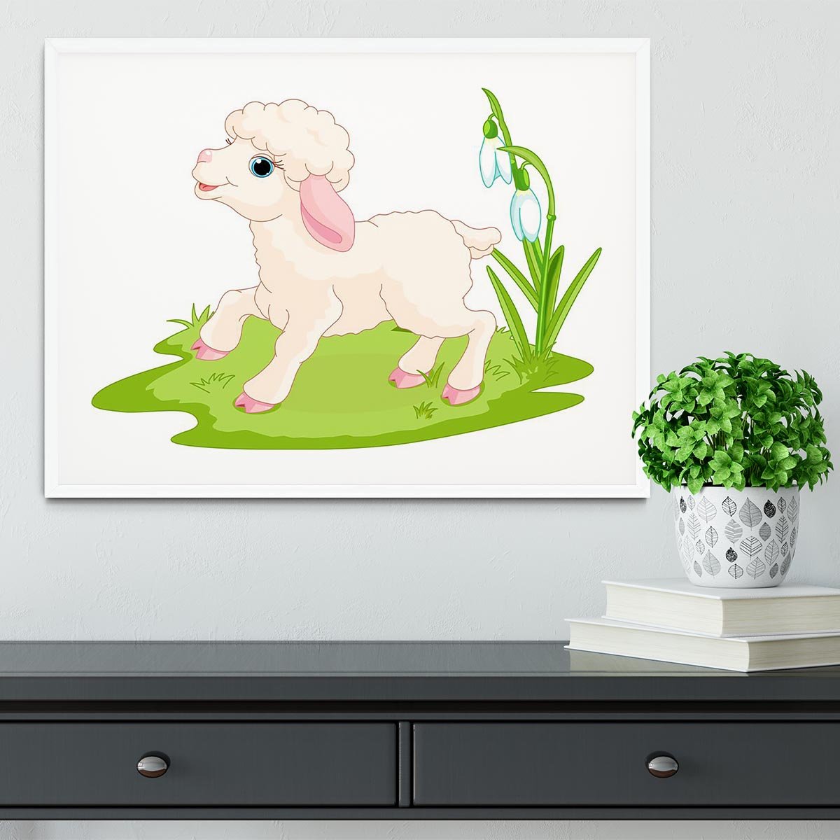 Spring background with Easter lamb and flowers Framed Print - Canvas Art Rocks - 5