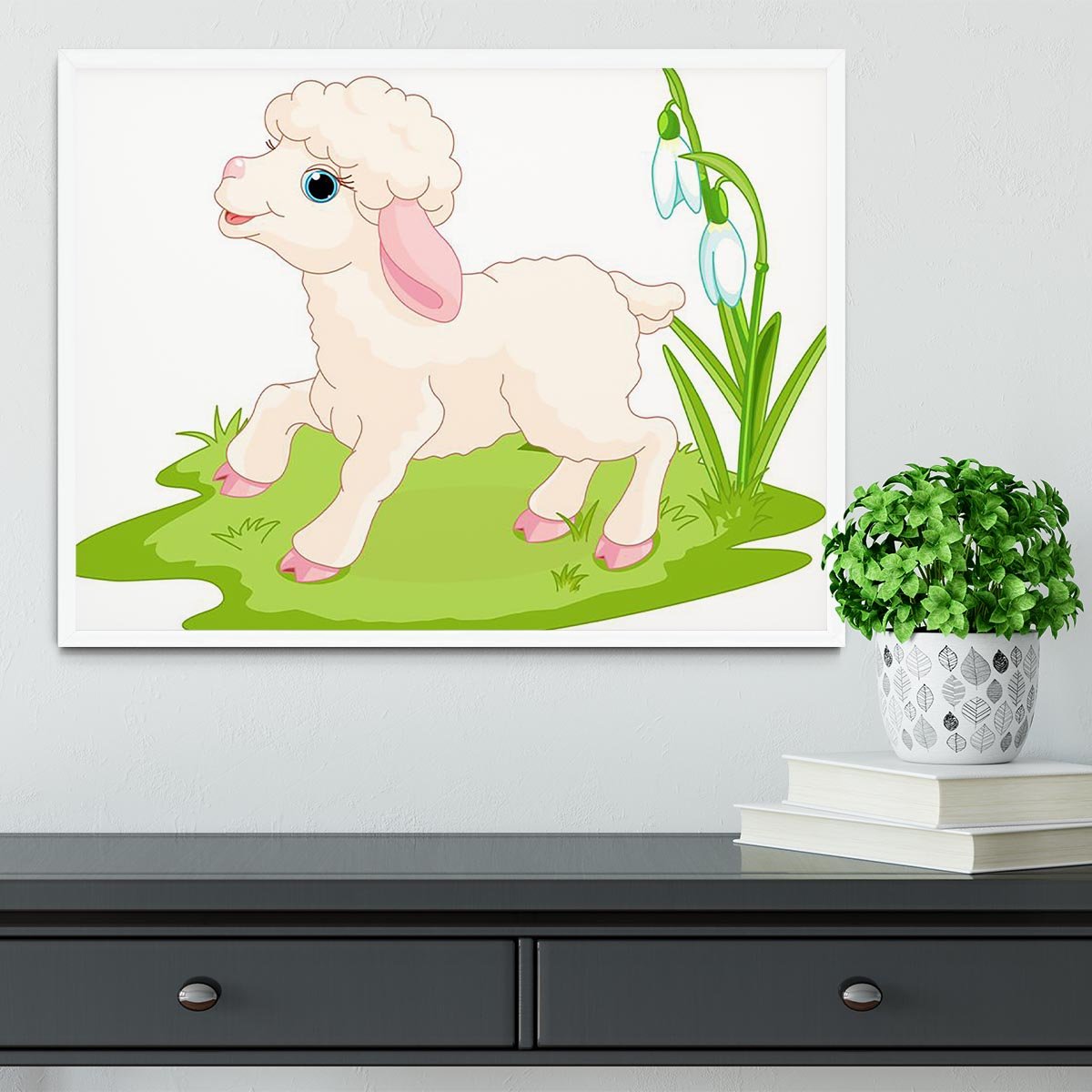 Spring background with Easter lamb and flowers Framed Print - Canvas Art Rocks -6