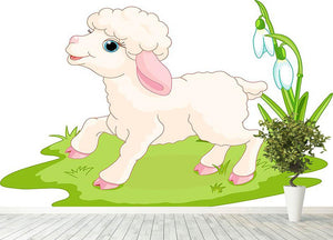 Spring background with Easter lamb and flowers Wall Mural Wallpaper - Canvas Art Rocks - 4