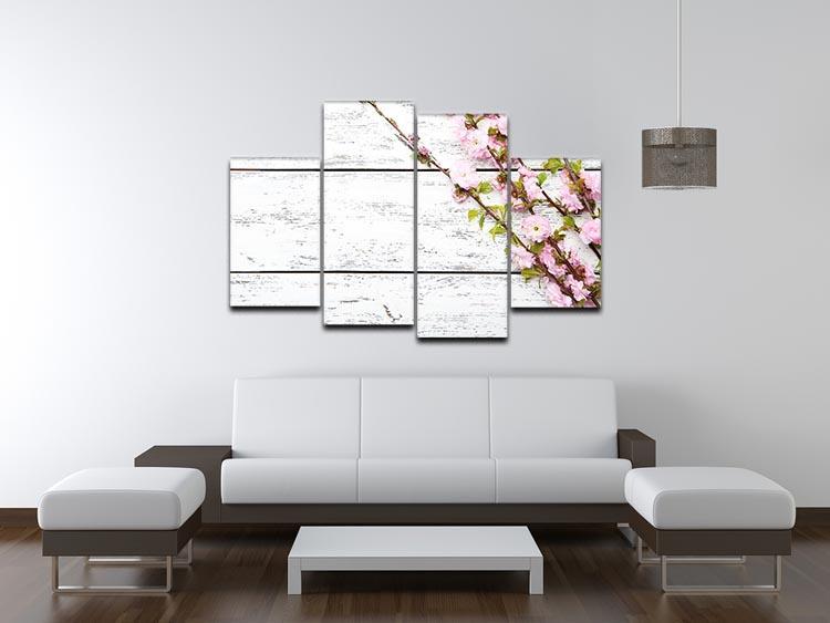 Spring flowering branch on white wooden 4 Split Panel Canvas  - Canvas Art Rocks - 3