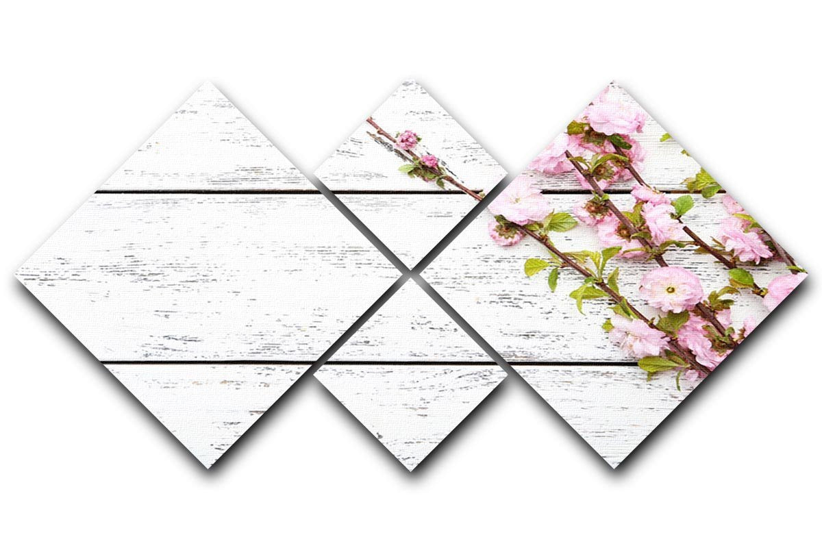 Spring flowering branch on white wooden 4 Square Multi Panel Canvas  - Canvas Art Rocks - 1