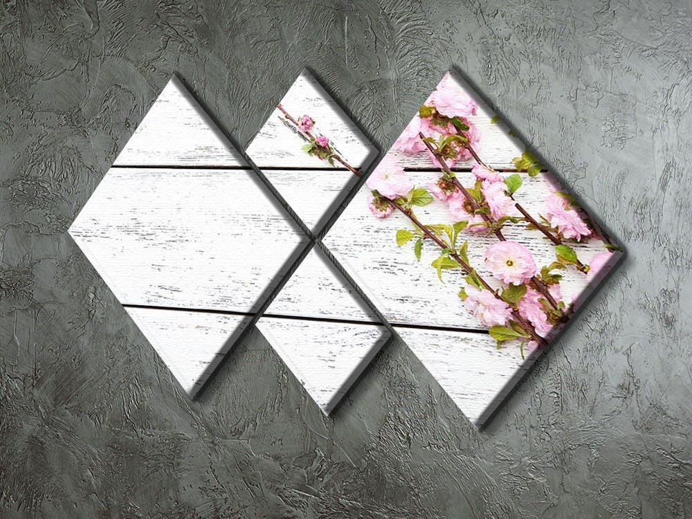 Spring flowering branch on white wooden 4 Square Multi Panel Canvas  - Canvas Art Rocks - 2