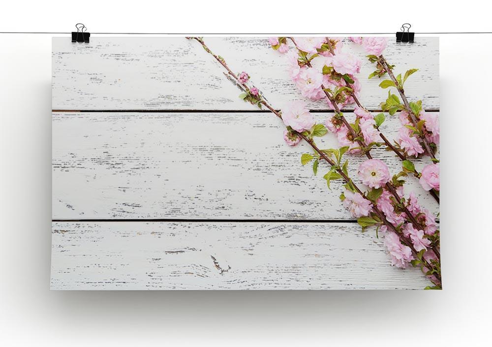 Spring flowering branch on white wooden Canvas Print or Poster - Canvas Art Rocks - 2