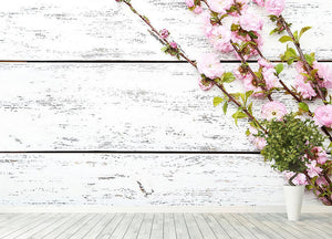 Spring flowering branch on white wooden Wall Mural Wallpaper - Canvas Art Rocks - 4