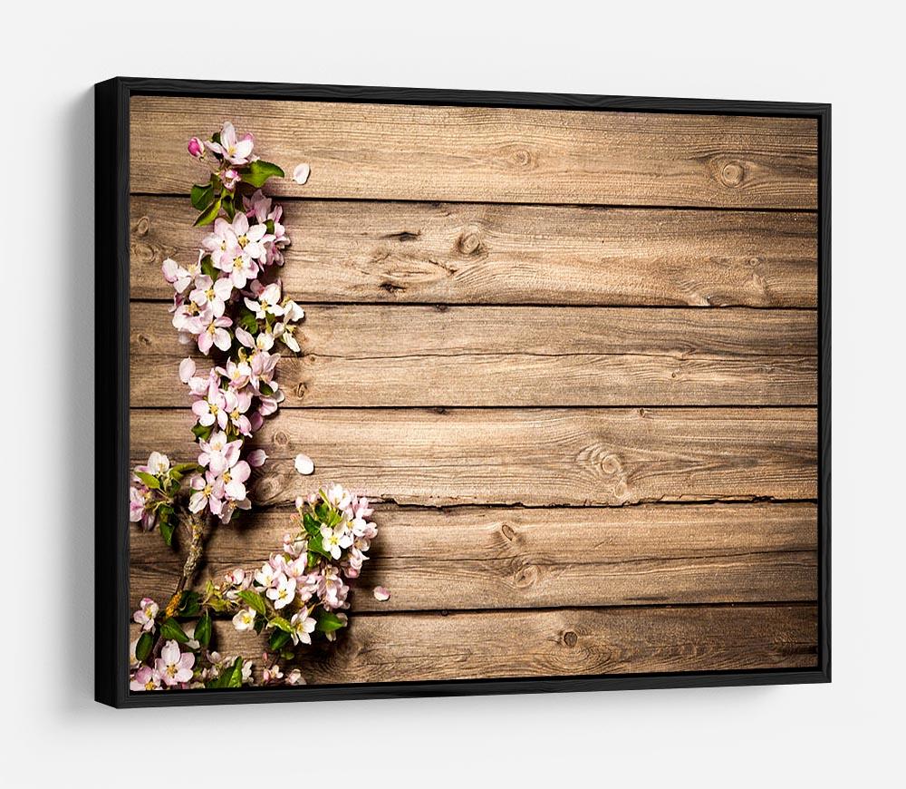 Spring flowering branch on wooden background HD Metal Print