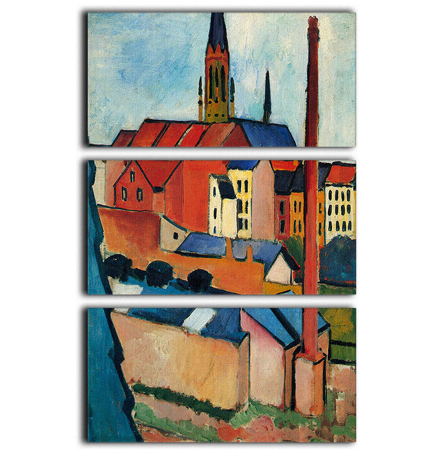 St Marys Church with houses and chimney by Macke 3 Split Panel Canvas Print - Canvas Art Rocks - 1