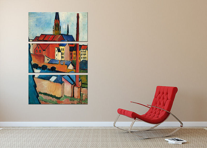 St Marys Church with houses and chimney by Macke 3 Split Panel Canvas Print - Canvas Art Rocks - 2