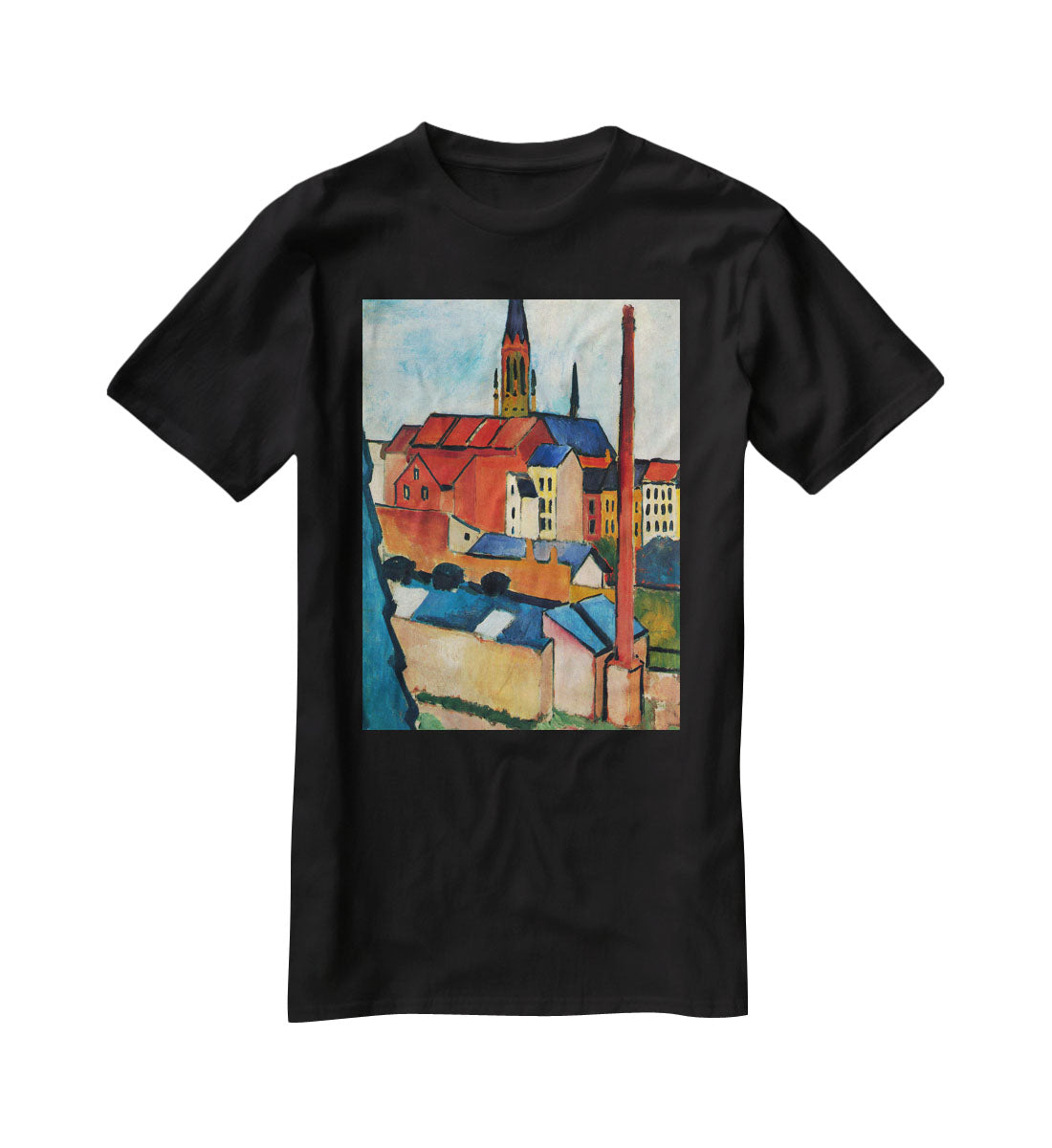 St Marys Church with houses and chimney by Macke T-Shirt - Canvas Art Rocks - 1