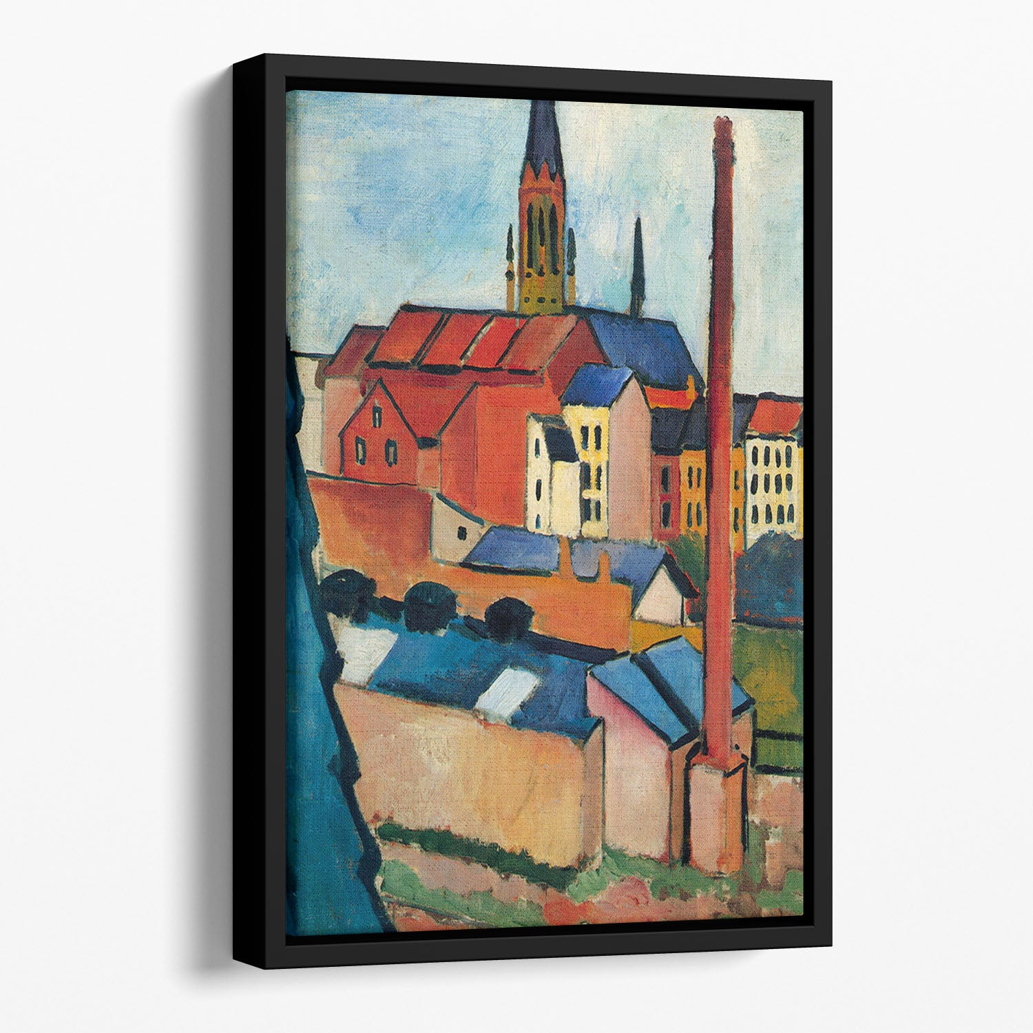 St Marys Church with houses and chimney by Macke Floating Framed Canvas - Canvas Art Rocks - 1