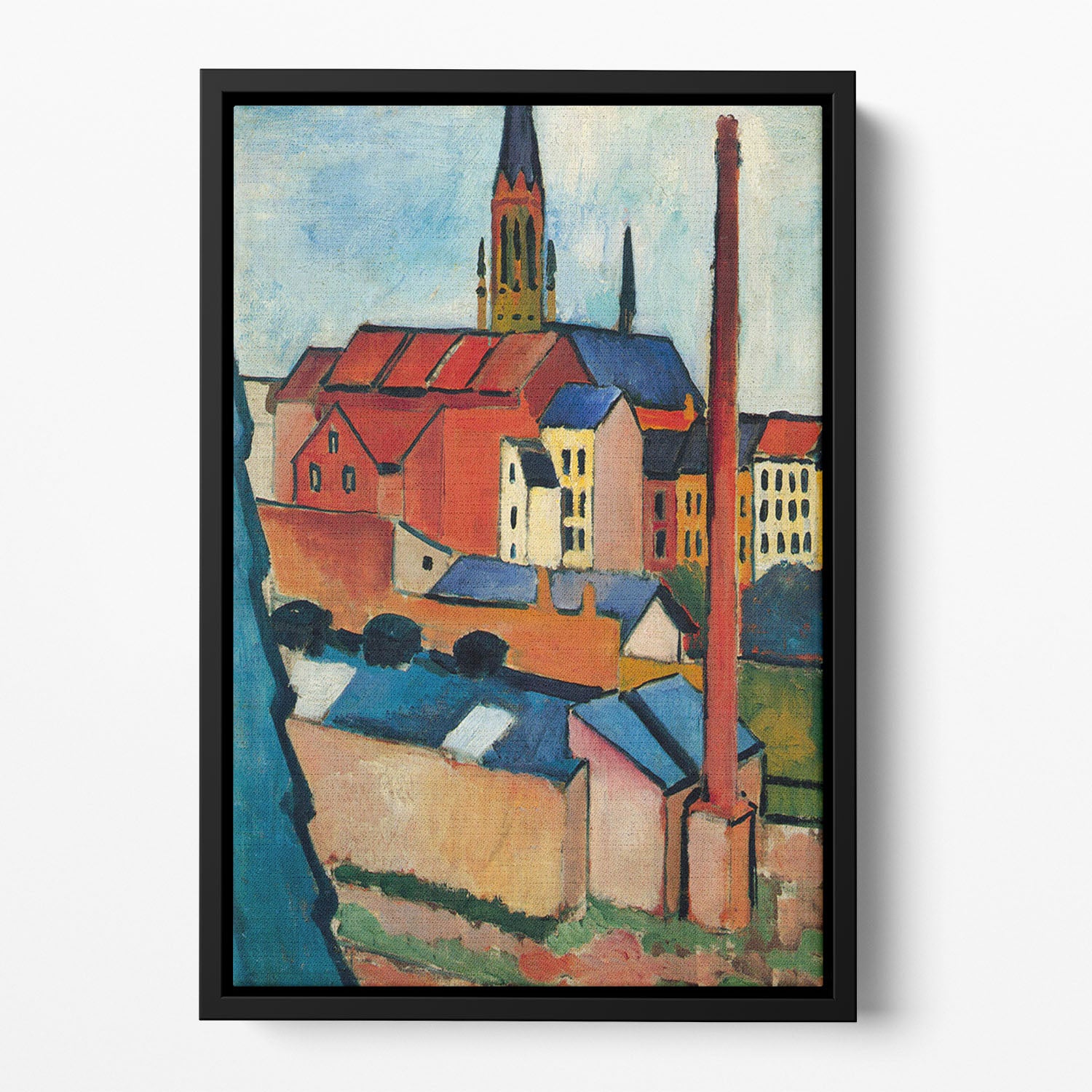 St Marys Church with houses and chimney by Macke Floating Framed Canvas - Canvas Art Rocks - 2