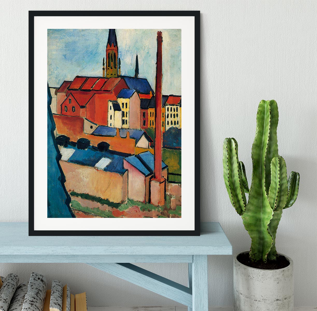 St Marys Church with houses and chimney by Macke Framed Print - Canvas Art Rocks - 1