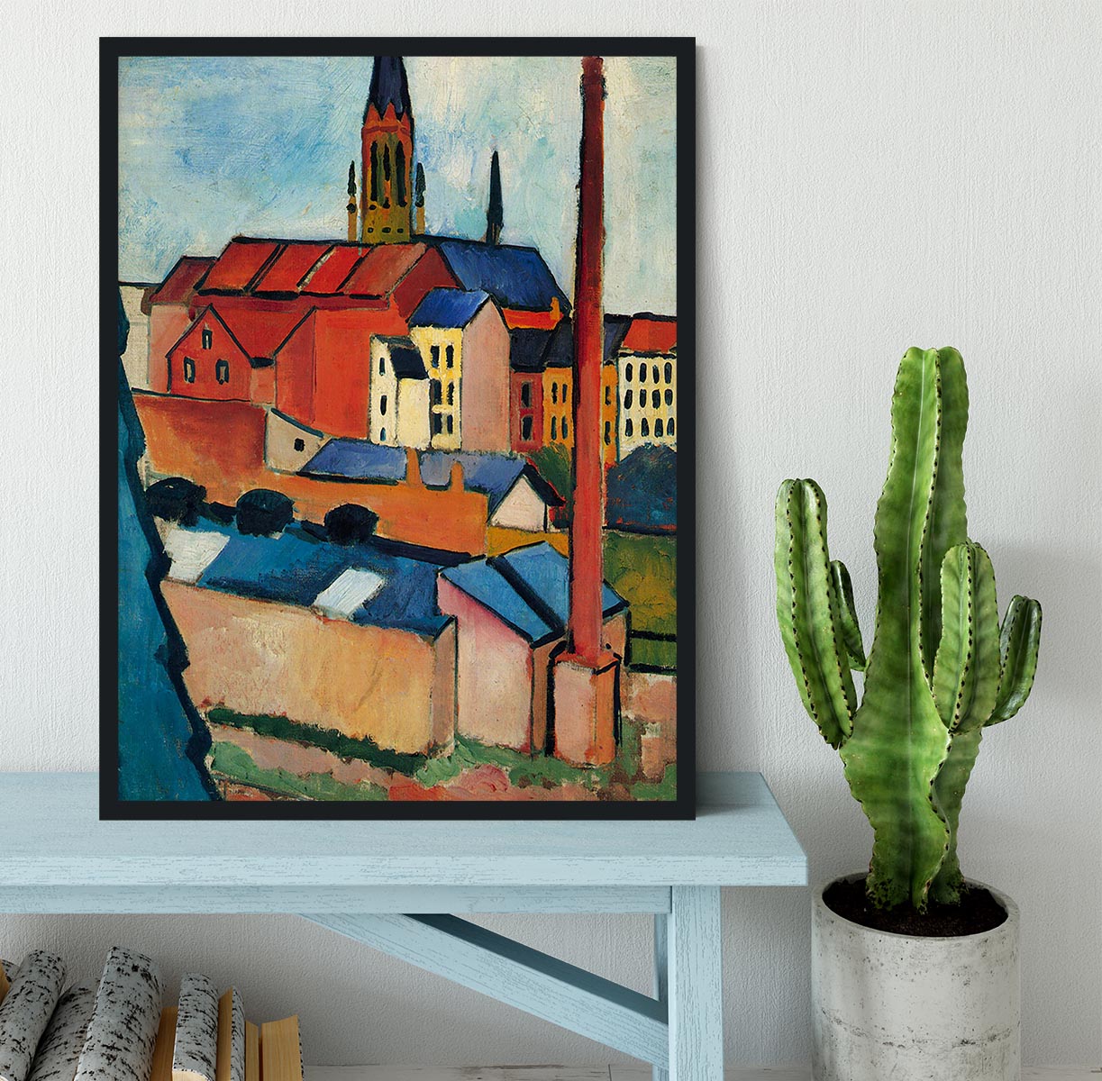 St Marys Church with houses and chimney by Macke Framed Print - Canvas Art Rocks - 2