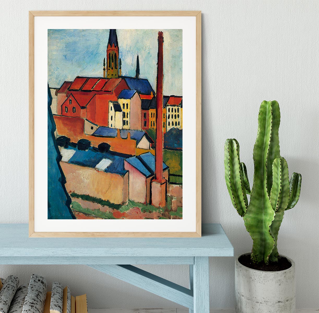St Marys Church with houses and chimney by Macke Framed Print - Canvas Art Rocks - 3