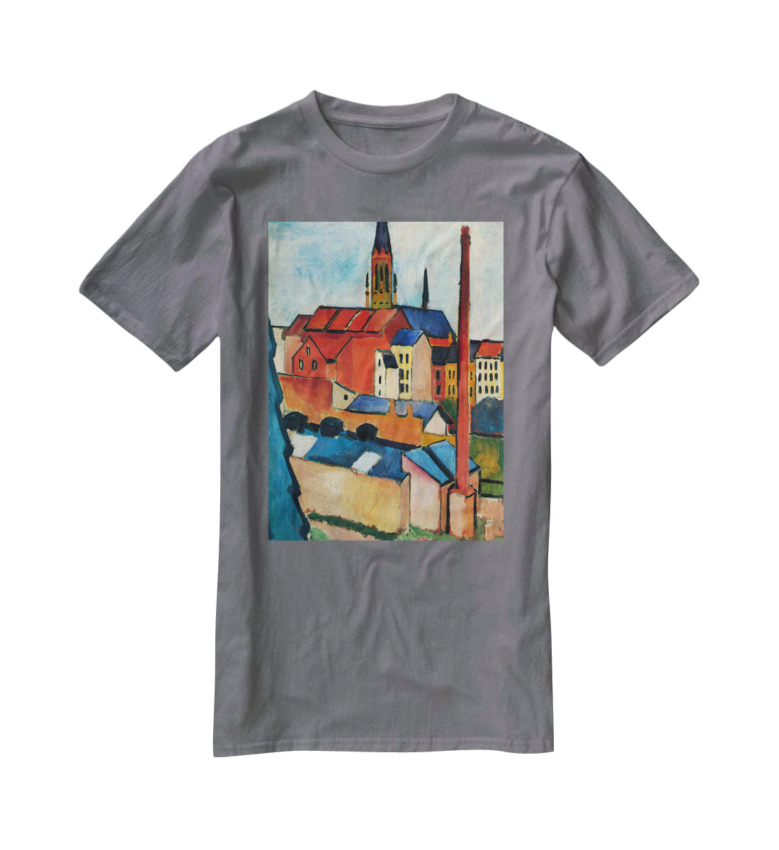 St Marys Church with houses and chimney by Macke T-Shirt - Canvas Art Rocks - 3