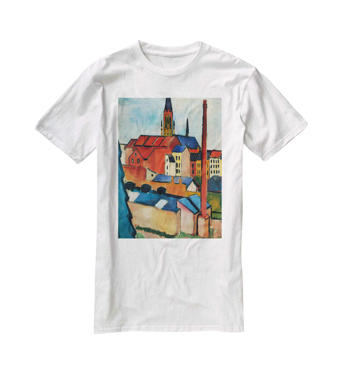 St Marys Church with houses and chimney by Macke T-Shirt - Canvas Art Rocks - 5