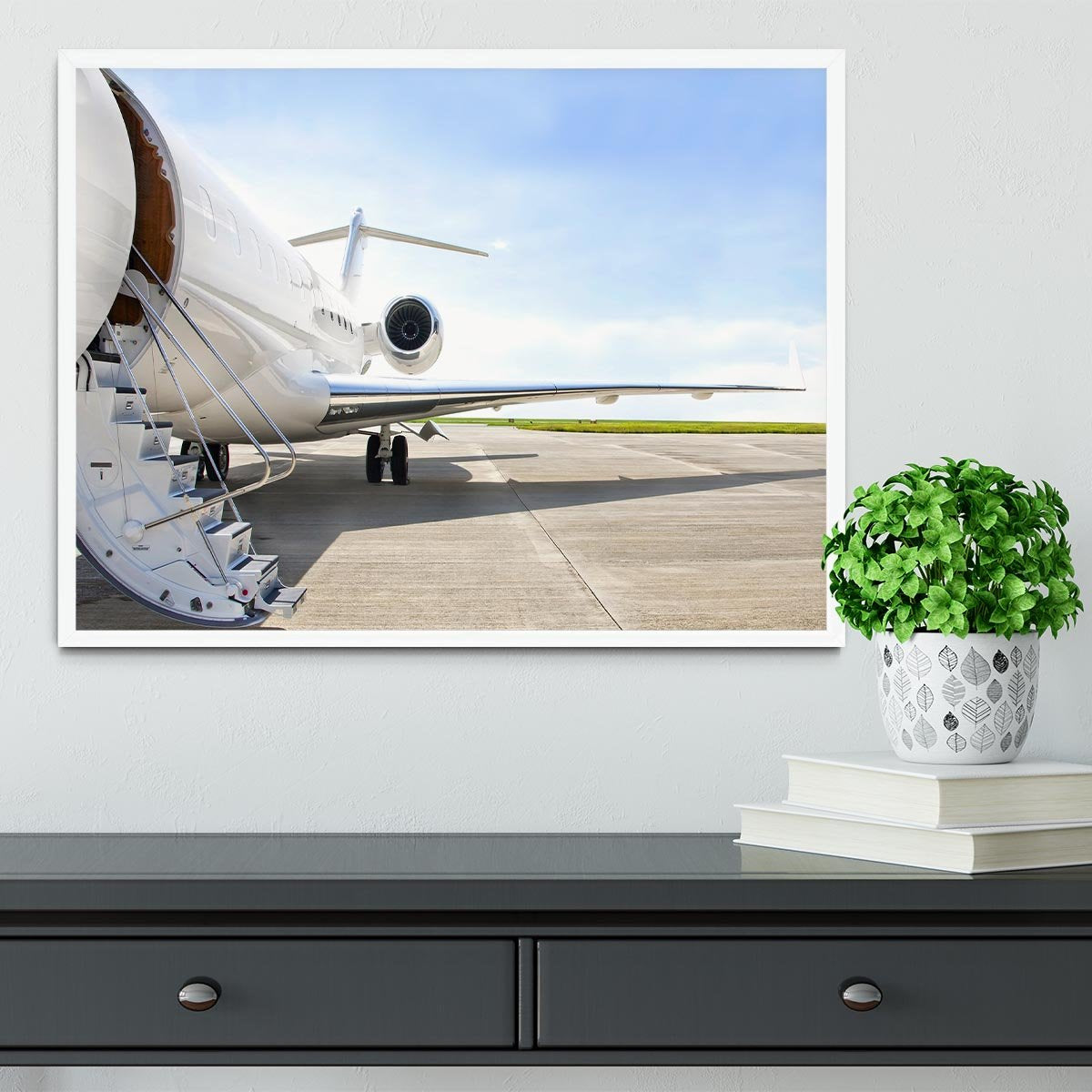 Stairs with Jet Engine Framed Print - Canvas Art Rocks -6
