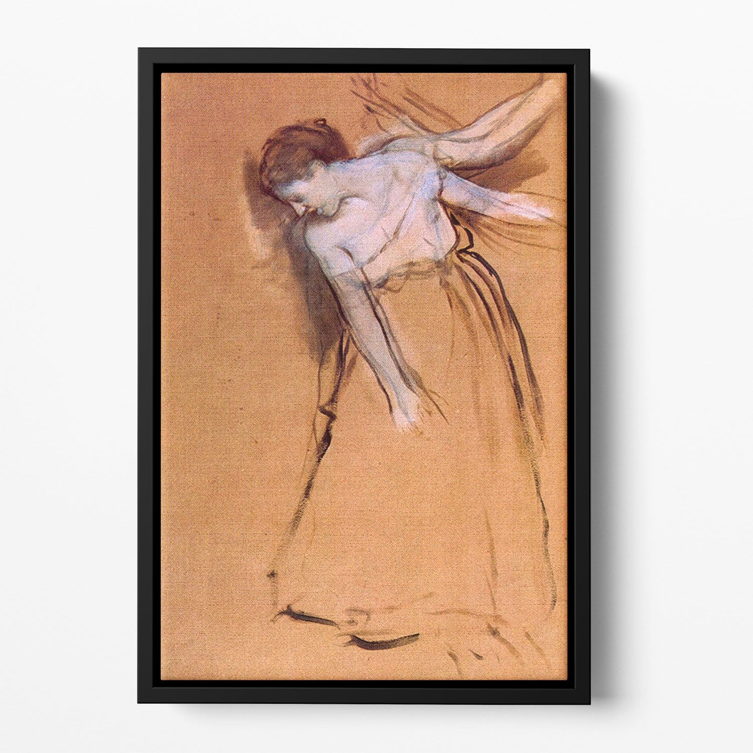 Standing with arms stretched bent to the side by Degas Floating Framed Canvas