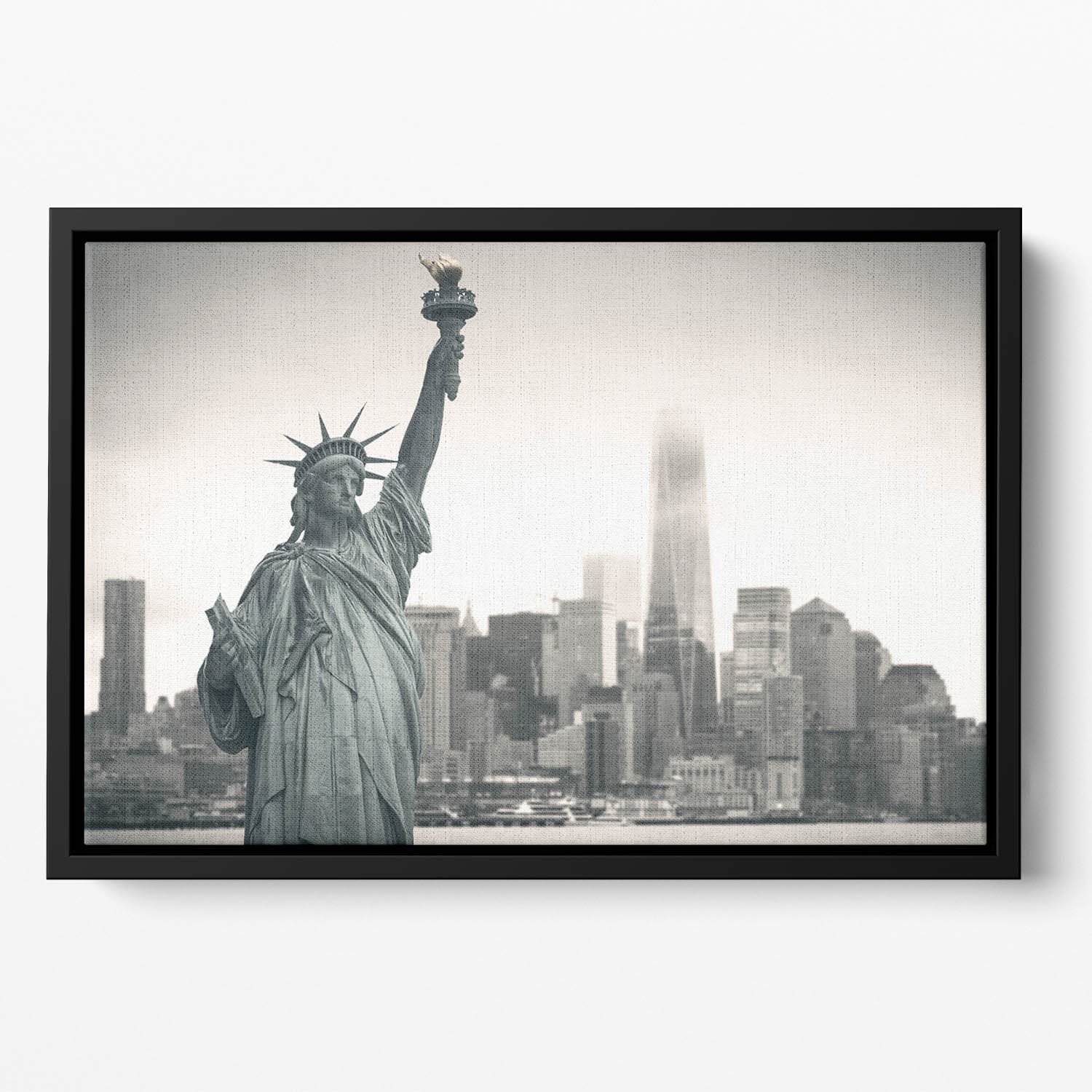 Statue of Liberty with cityscape Floating Framed Canvas