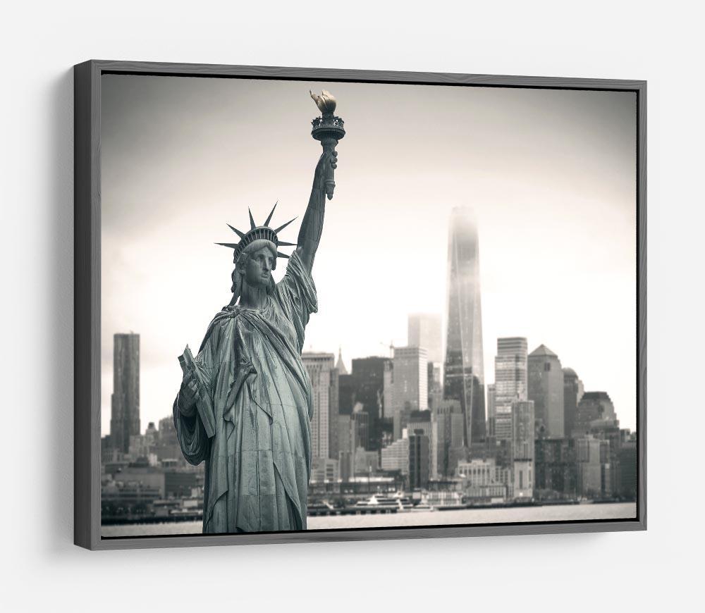 Statue of Liberty with cityscape HD Metal Print