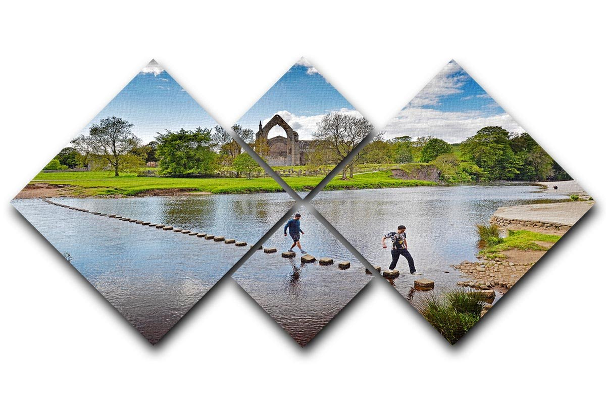 Stepping stones at Bolton Abbey 4 Square Multi Panel Canvas - Canvas Art Rocks - 1
