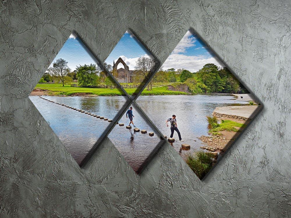 Stepping stones at Bolton Abbey 4 Square Multi Panel Canvas - Canvas Art Rocks - 2