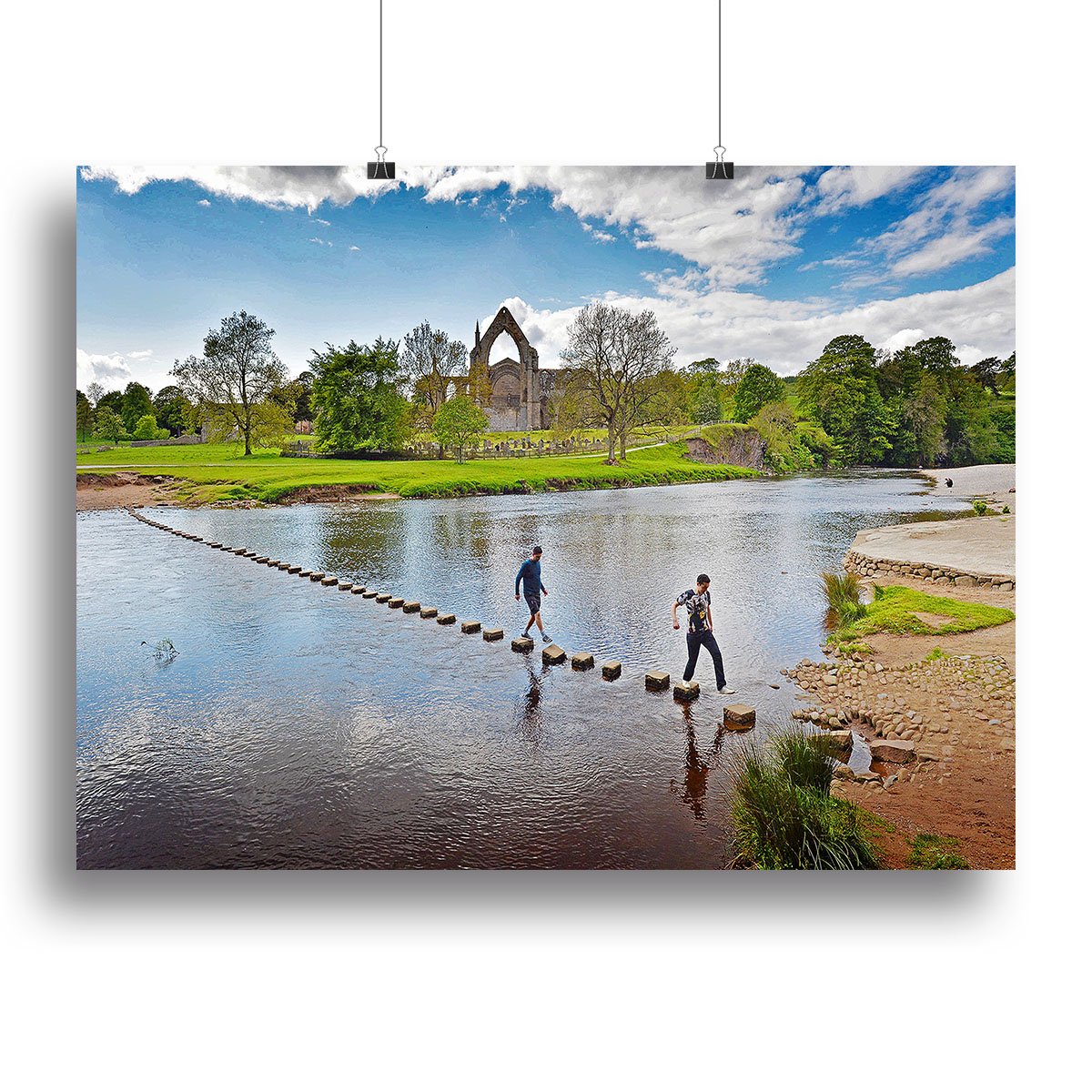Stepping stones at Bolton Abbey Canvas Print or Poster