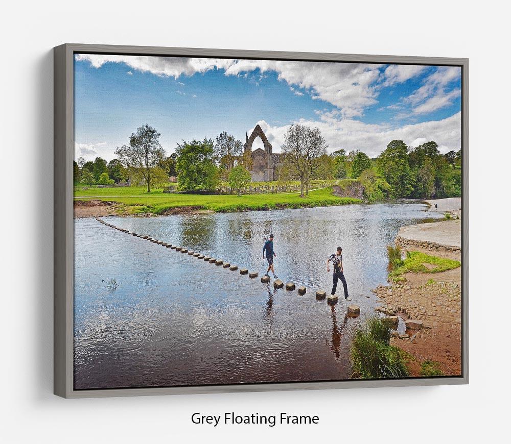 Stepping stones at Bolton Abbey Floating Frame Canvas - Canvas Art Rocks - 3