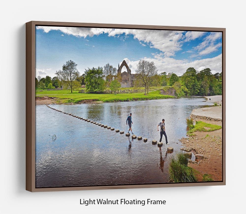 Stepping stones at Bolton Abbey Floating Frame Canvas - Canvas Art Rocks 7