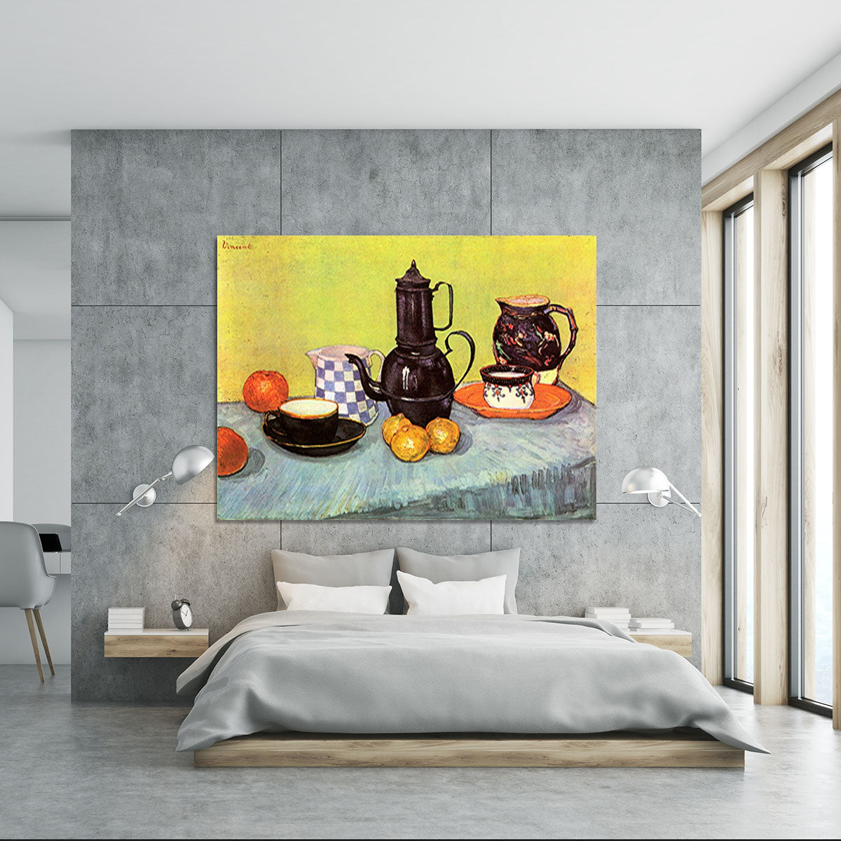 Still Life Blue Enamel Coffeepot Earthenware and Fruit by Van Gogh Canvas Print or Poster - Canvas Art Rocks - 5