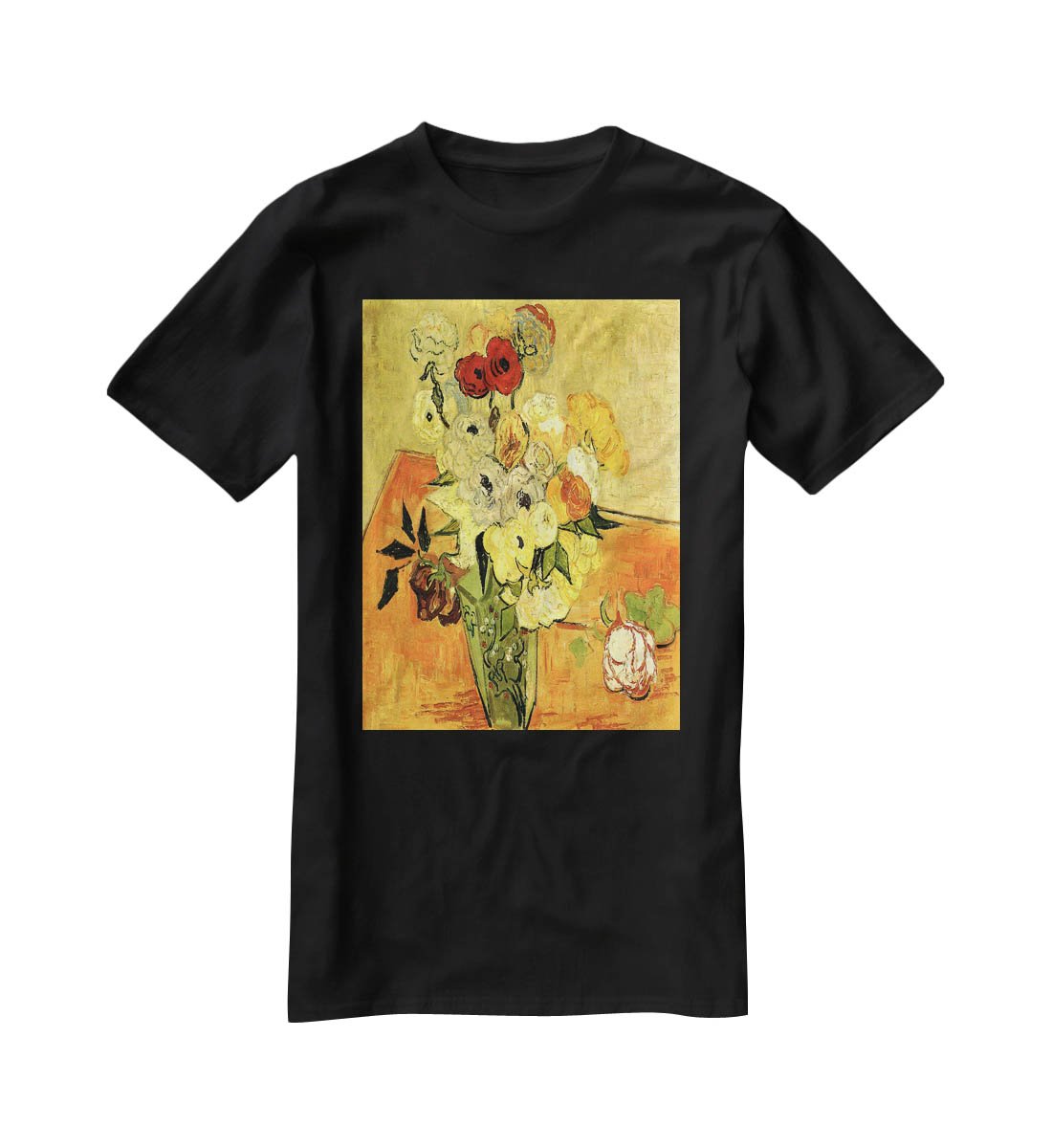 Still Life Japanese Vase with Roses and Anemones by Van Gogh T-Shirt - Canvas Art Rocks - 1
