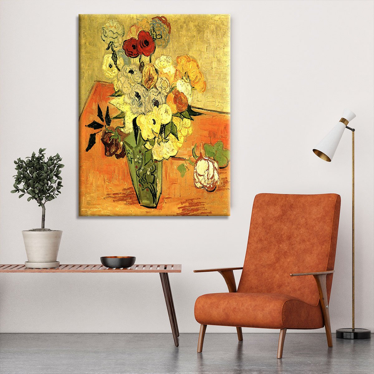 Still Life Japanese Vase with Roses and Anemones by Van Gogh Canvas Print or Poster