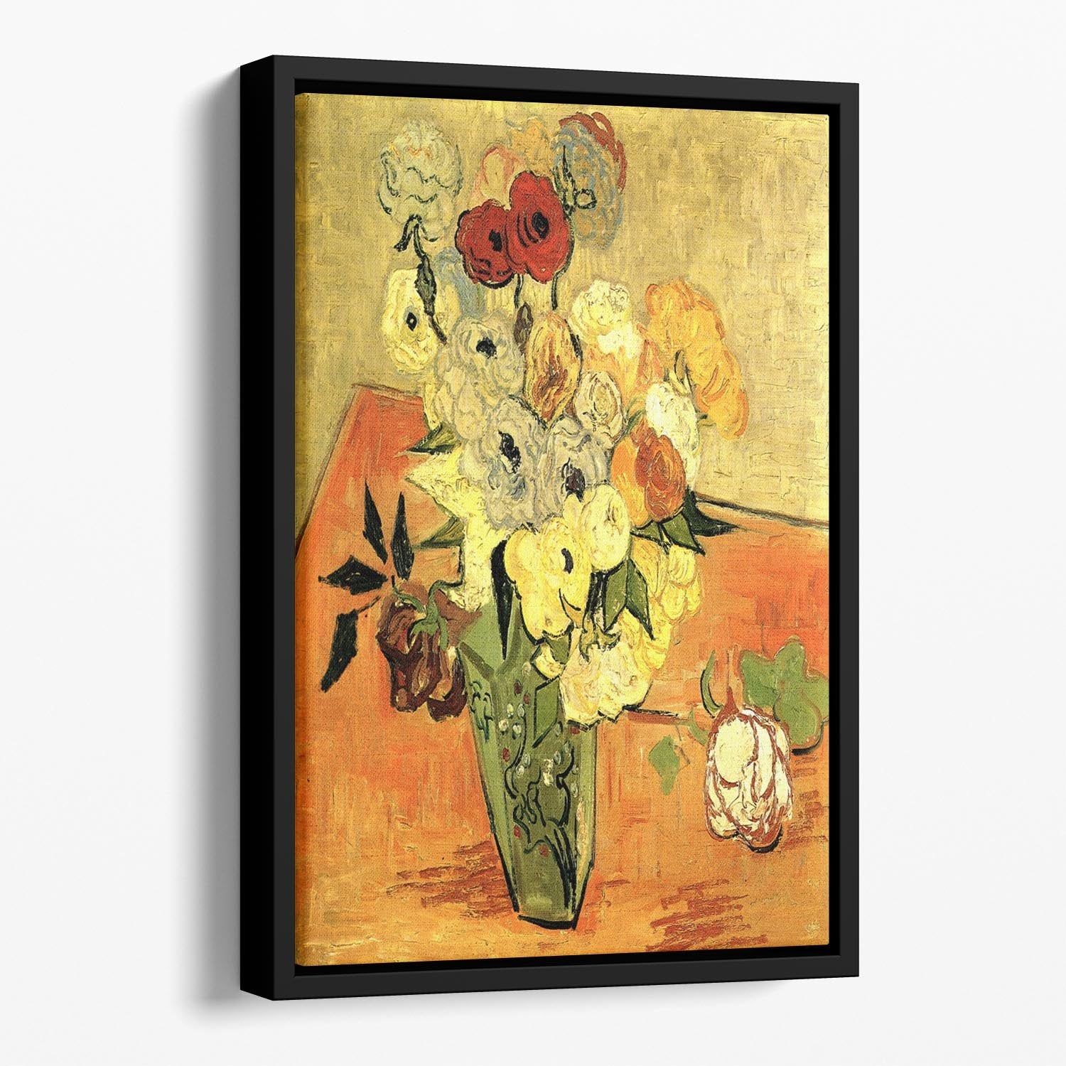 Still Life Japanese Vase with Roses and Anemones by Van Gogh Floating Framed Canvas