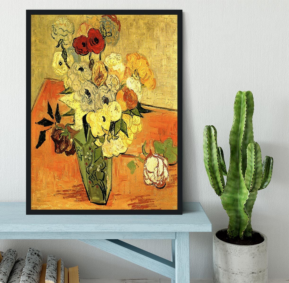 Still Life Japanese Vase with Roses and Anemones by Van Gogh Framed Print - Canvas Art Rocks - 2