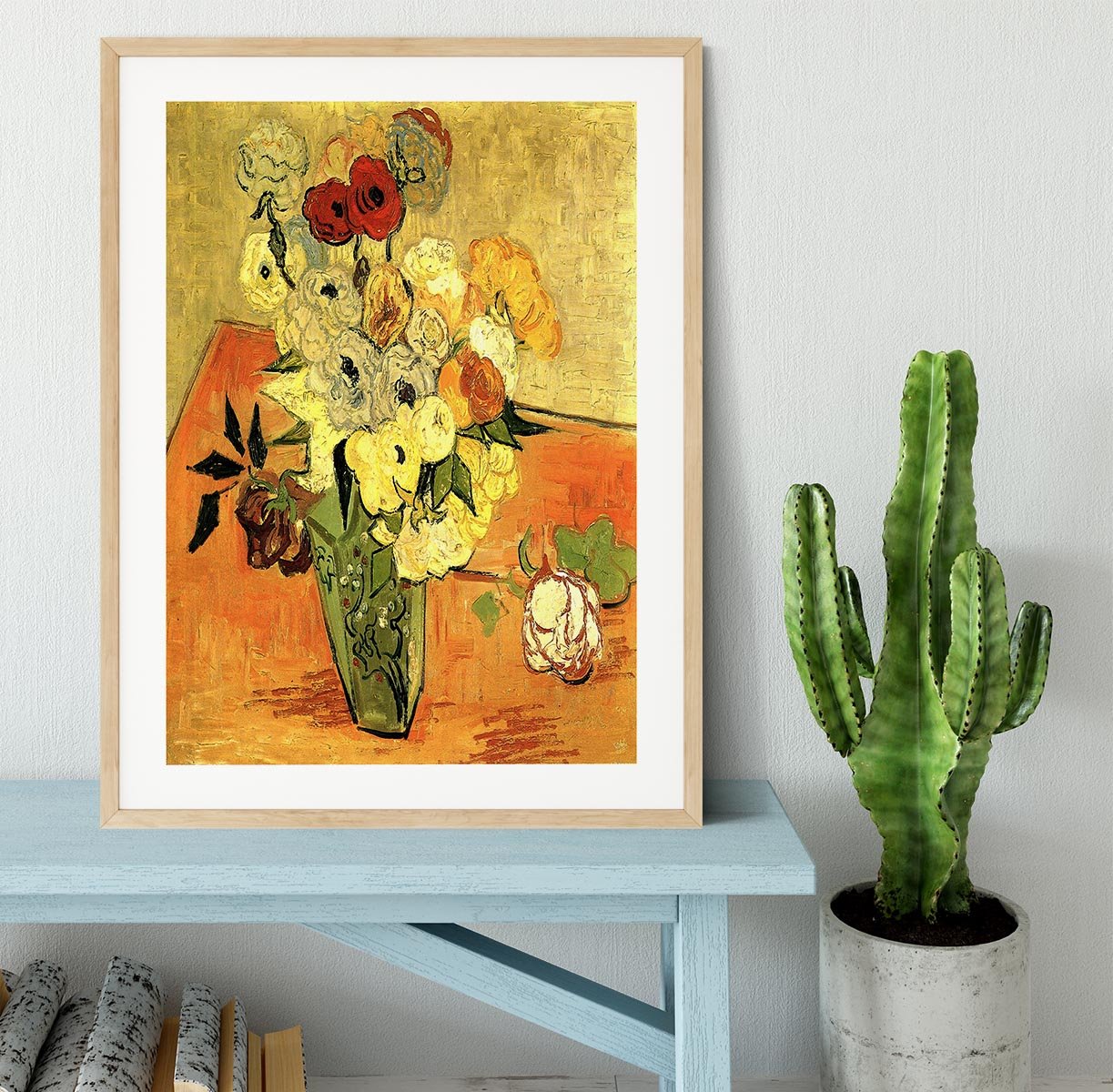 Still Life Japanese Vase with Roses and Anemones by Van Gogh Framed Print - Canvas Art Rocks - 3
