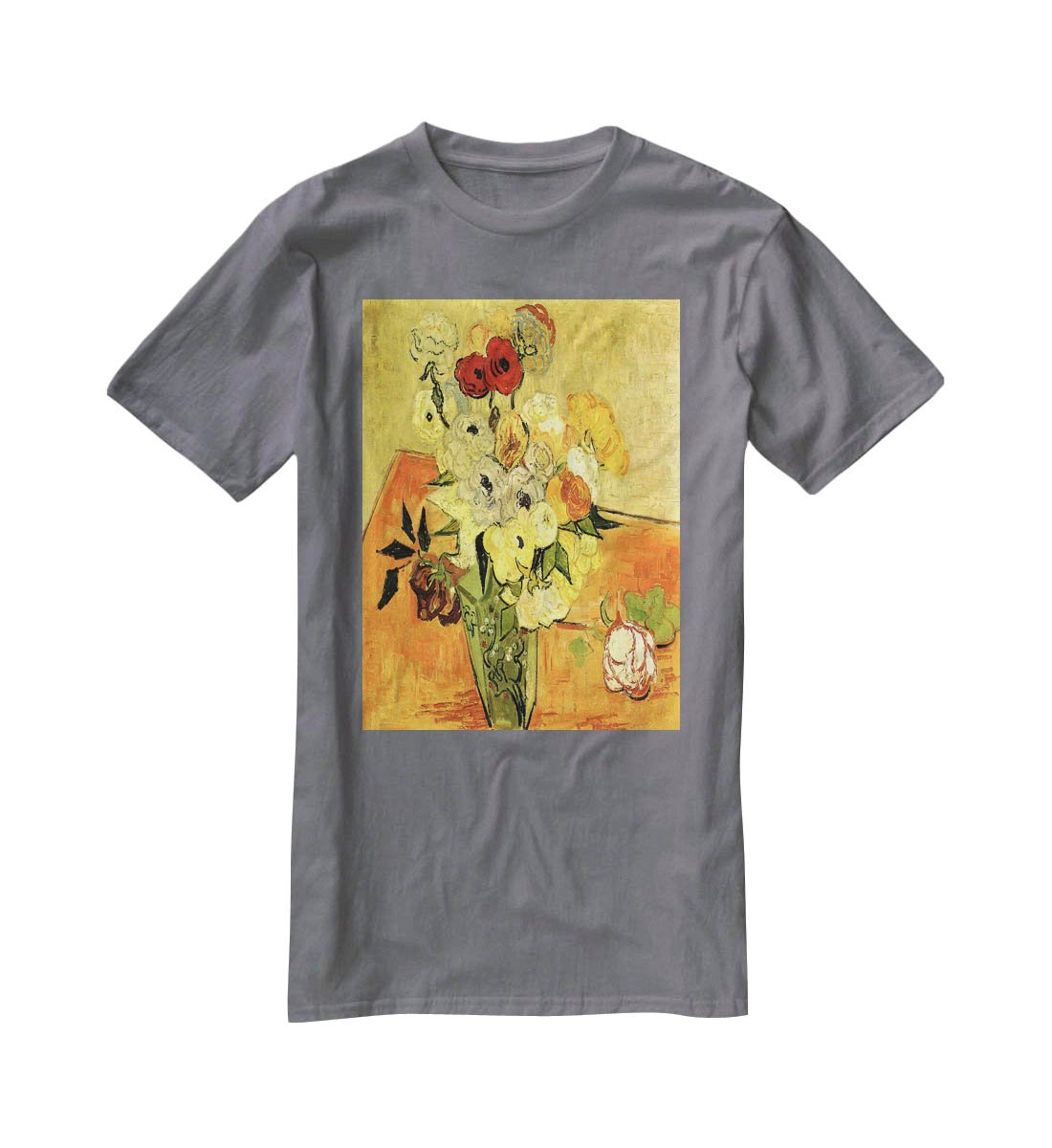 Still Life Japanese Vase with Roses and Anemones by Van Gogh T-Shirt - Canvas Art Rocks - 3