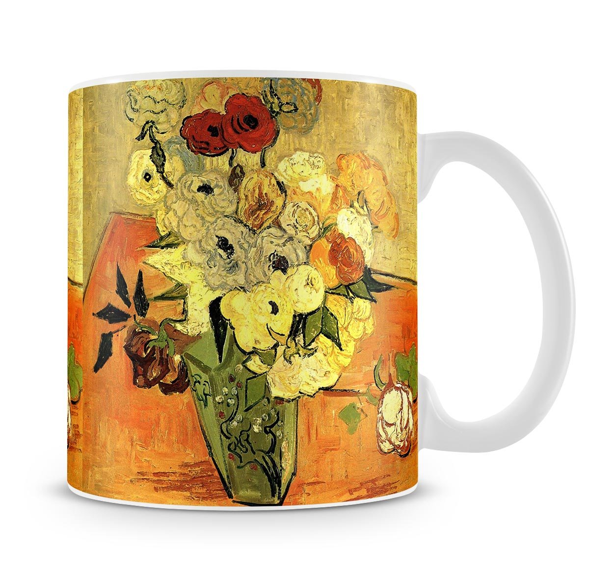 Still Life Japanese Vase with Roses and Anemones by Van Gogh Mug - Canvas Art Rocks - 4