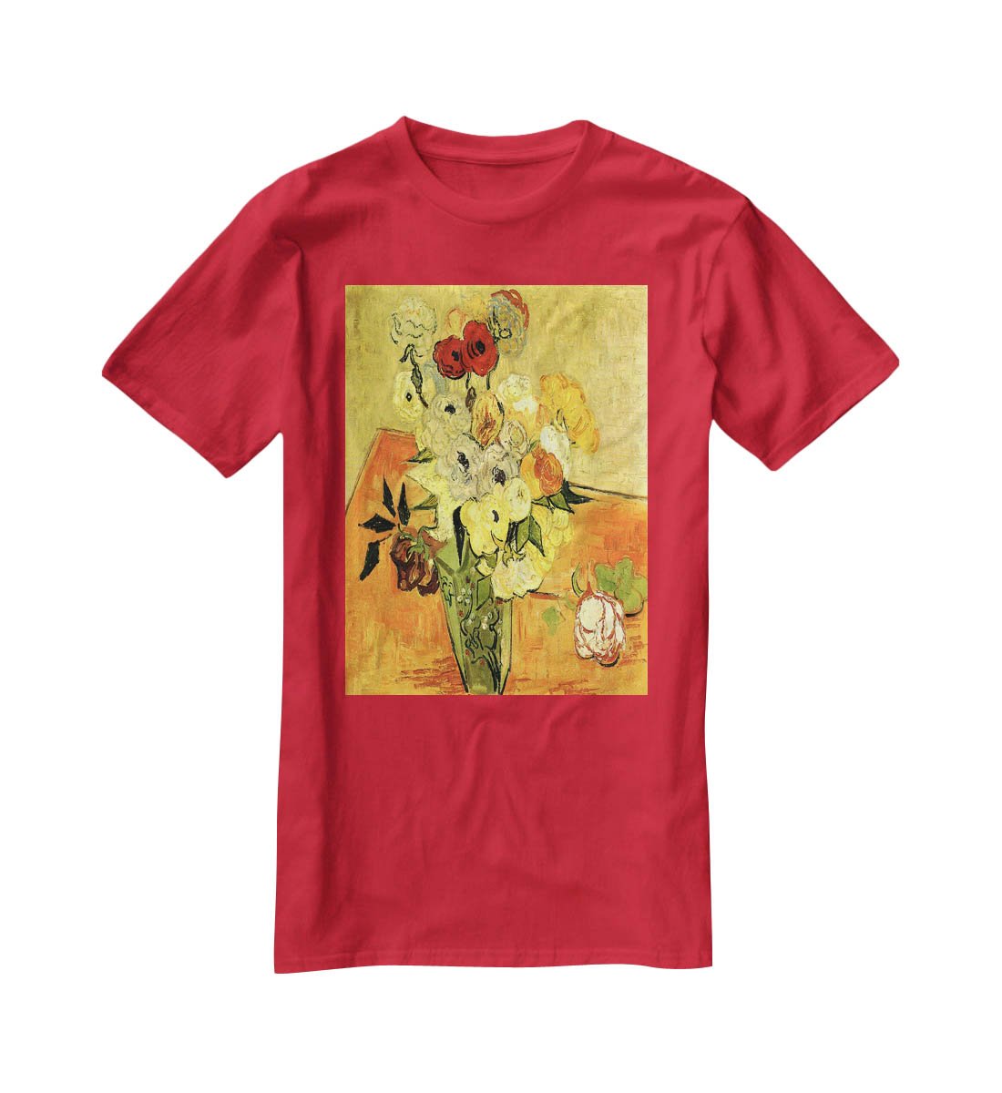 Still Life Japanese Vase with Roses and Anemones by Van Gogh T-Shirt - Canvas Art Rocks - 4