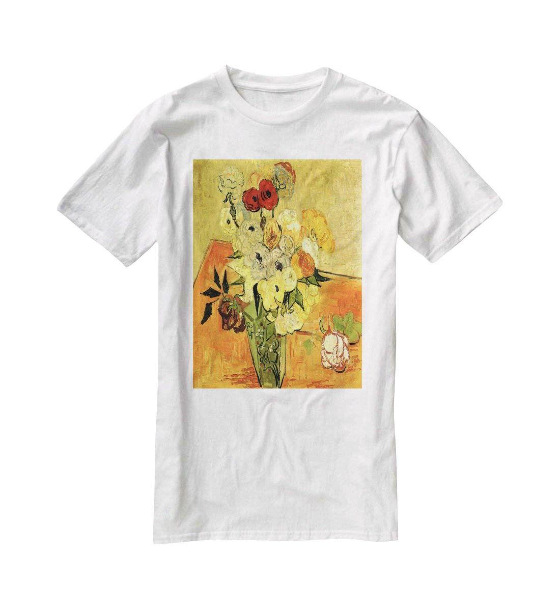 Still Life Japanese Vase with Roses and Anemones by Van Gogh T-Shirt - Canvas Art Rocks - 5