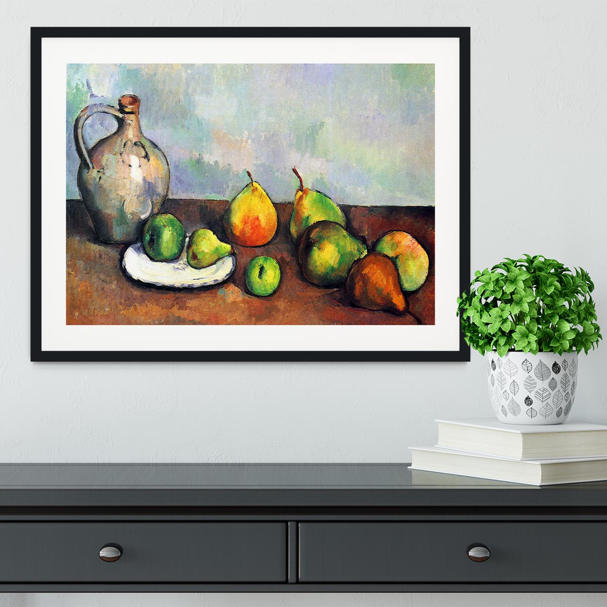Still Life Jar and Fruit by Cezanne Framed Print - Canvas Art Rocks - 1
